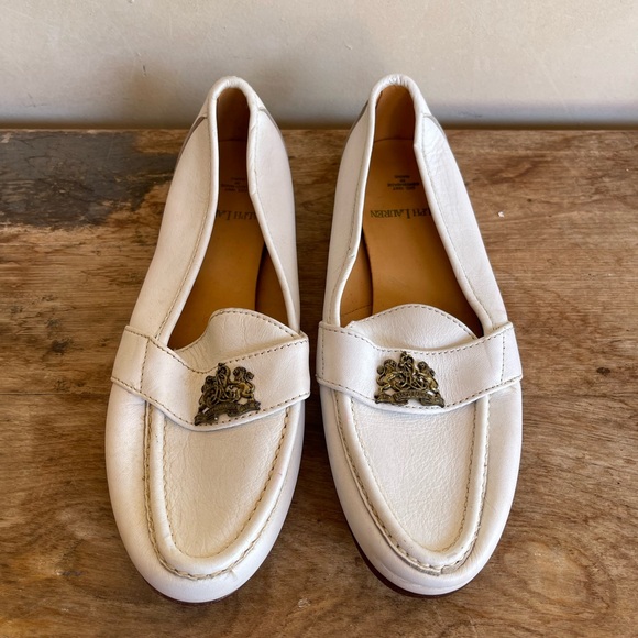 Ralph Lauren Shoes - RALPH LAUREN Vtg 80’s White Leather Loafers Crest Bench Made Maine USA 10M RARE!